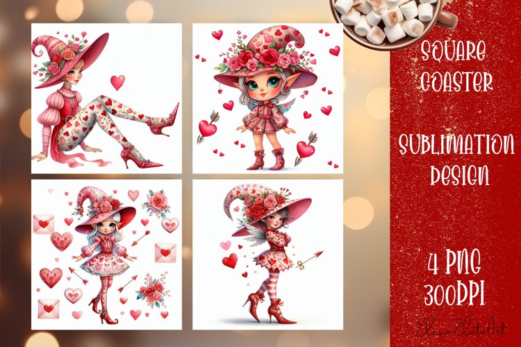 Valentine Square coaster Sublimation Love design png
