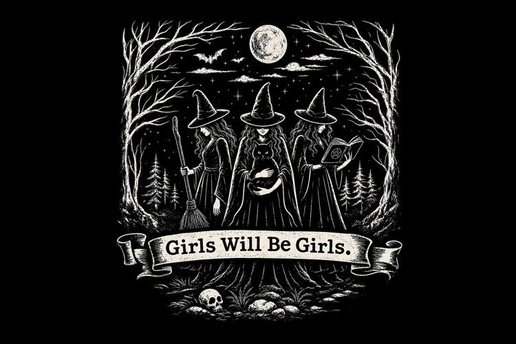 Vintage Witch Girls will be Girls Halloween PNG Design