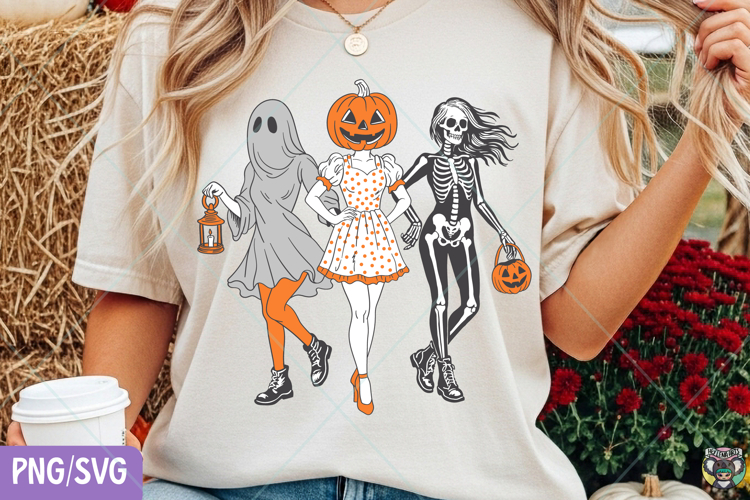 Spooky Girl Squad Halloween Png, Ghost Pumpkin Png