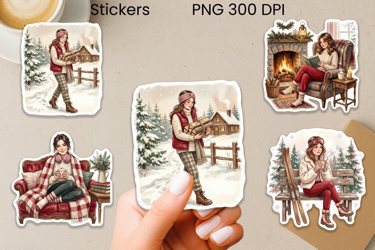 Retro Coffee Girl Stickers PNG Printable example image 1