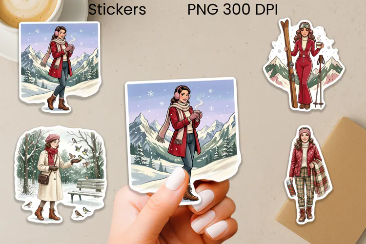 Winter Lifestyle Girl Stickers PNG Printable