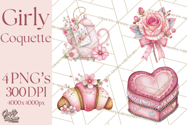 Parisian Coquette Accessories PNG, Girly Clipart, Pastel