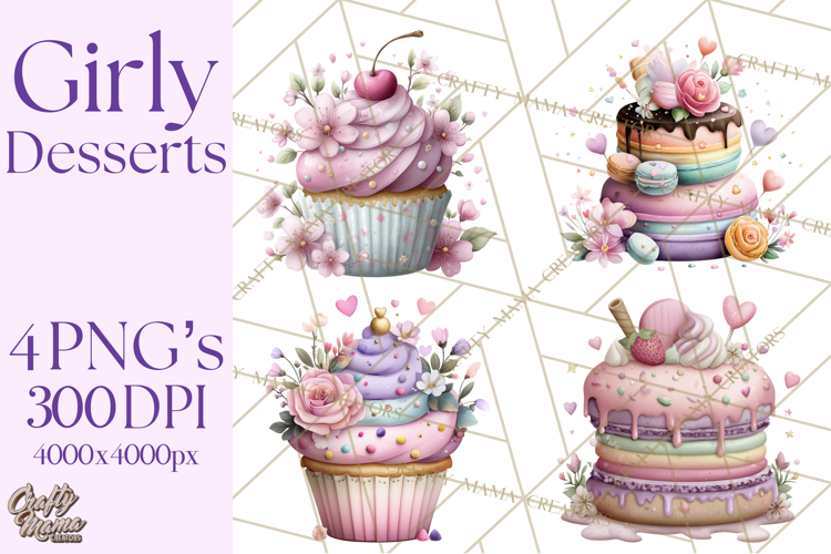 Dessert Clipart, Girly Pastel Sweets, Cupcakes Cookies Png