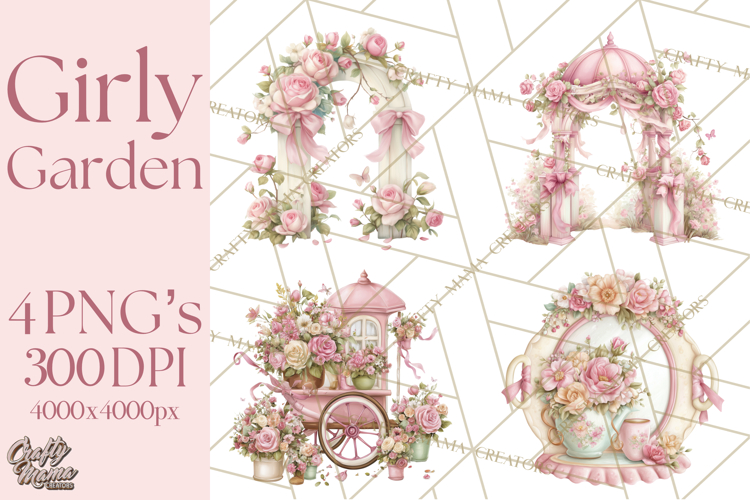 Pink Coquette Clipart, Girly Graden Decor Png, Feminine