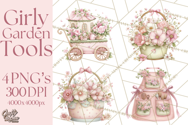 Girly Garden Tools Clipart, Pastel Gardening Clip Art Png