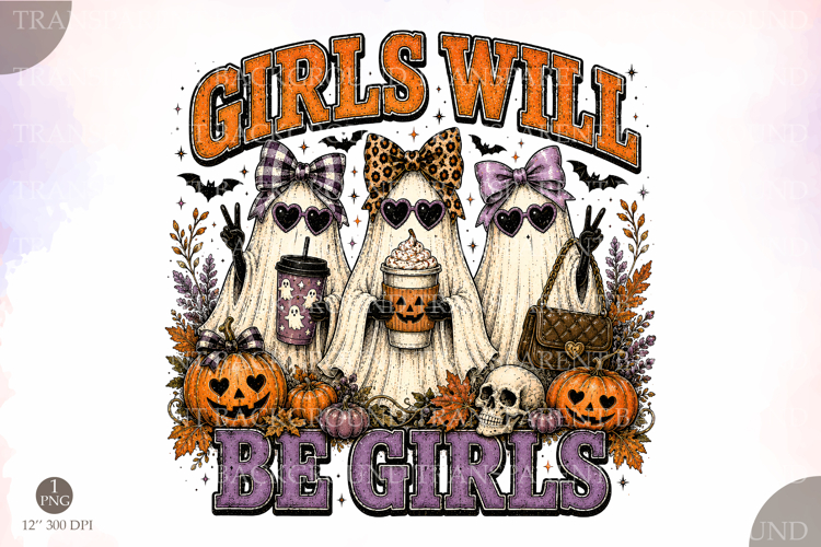 Girly Ghost Halloween Png, Spooky girls will be girls ghost