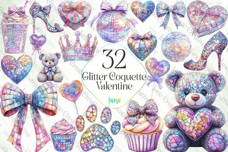 Girly Glitter Coquette Valentine Clipart Bundle