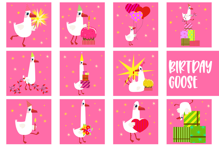 Silly Goose Birthday Clipart Set 11 Whimsical Party Goose