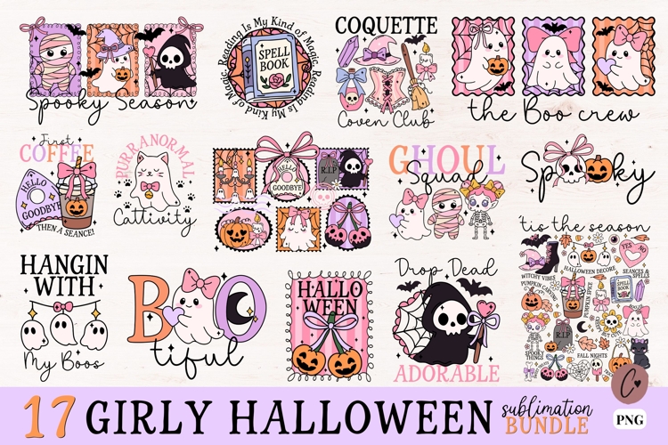 Girly Halloween PNG Bundle - 17 Coquette Halloween Designs