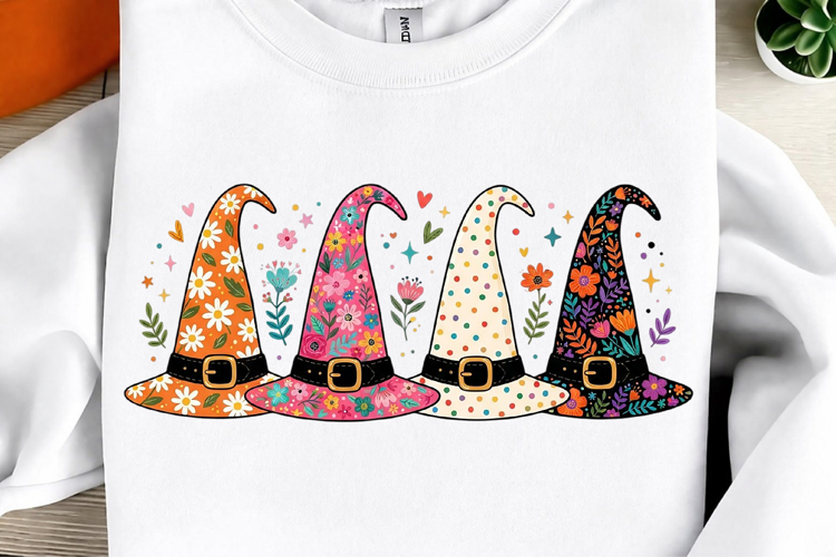 Girly Halloween Floral Witch Hat PNG example image 1