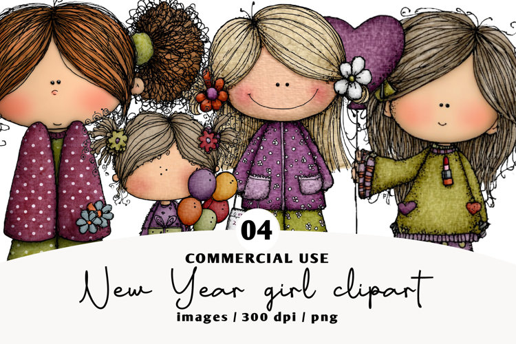 Girly Happy New Year girl Sublimation