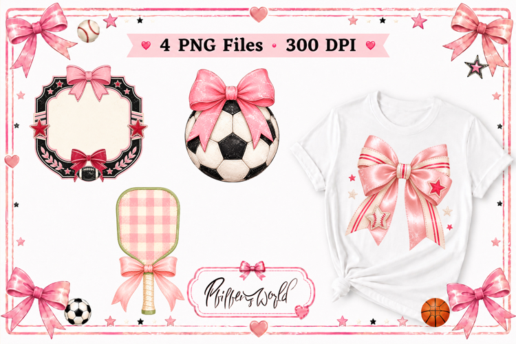 Coquette Sports Clipart | Feminine Sports Elements