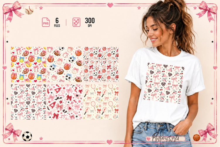 Coquette Sports Digital Papers | Feminine Sports Prints