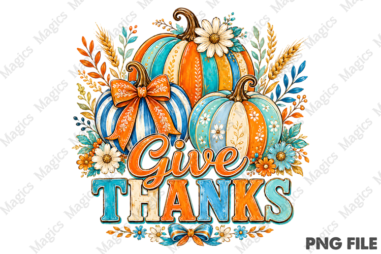 Give Thanks Png Floral Fall Pumpkin Coquette Png