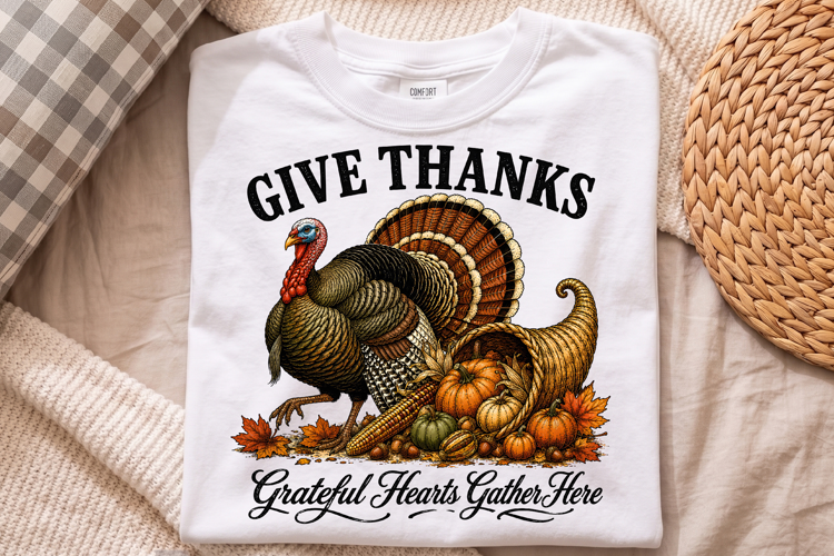 Give Thanks Thanksgiving Turkey PNG, Harvest Shirt Design