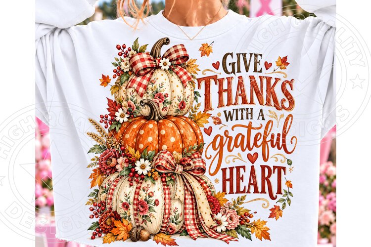 Give Thanks with a Grateful Heart PNG | Rustic Pumpkin Thank example image 1
