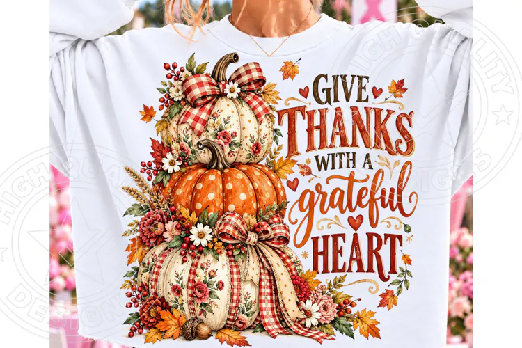 Give Thanks with a Grateful Heart PNG | Rustic Pumpkin Thank