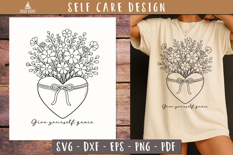 Give Yourself Grace Floral Heart SVG PNG