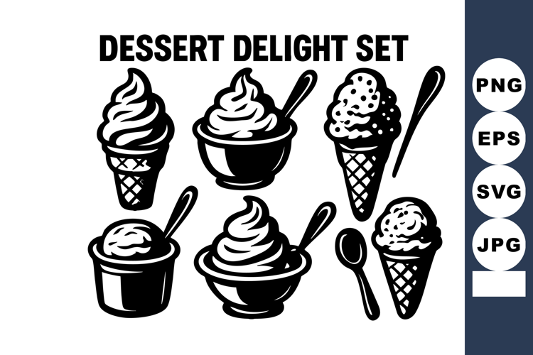 Dessert delight with ice cream cones and bowls in black and
