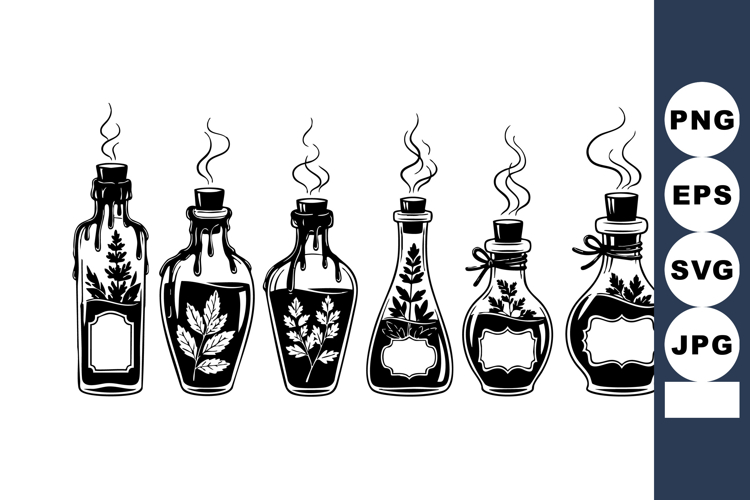 Vintage glass bottles with herbs and steam vector illustrati example image 1
