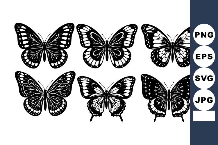Vintage butterfly silhouettes collection with six detailed w