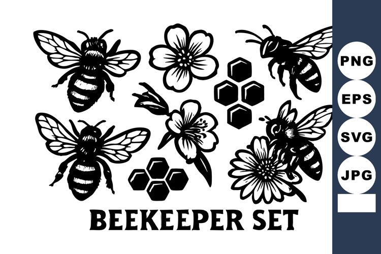 Beekeeper with bees flowers honeycombs and nature elements