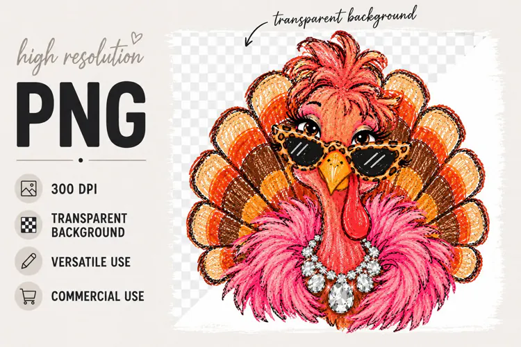 Glam Turkey png, Funny Thanksgiving png, Turkey Clipart