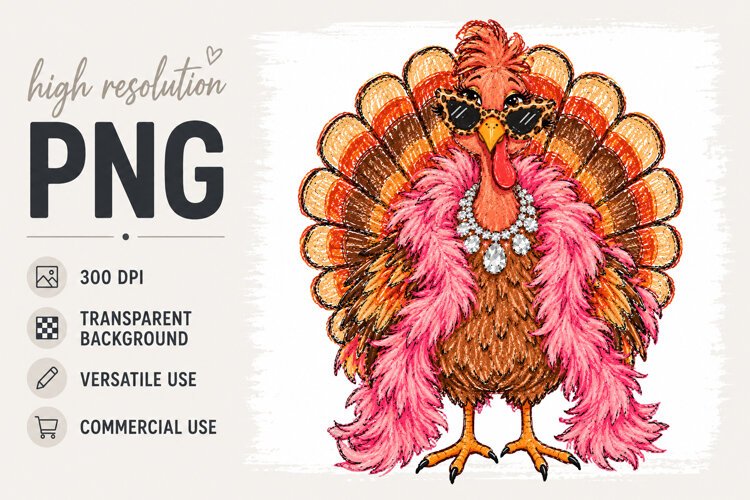 Thanksgiving png, Glam Turkey png, Sassy Diva Bougee example image 1