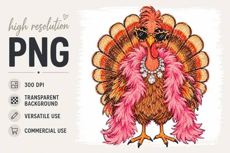 Thanksgiving png, Glam Turkey png, Sassy Diva Bougee