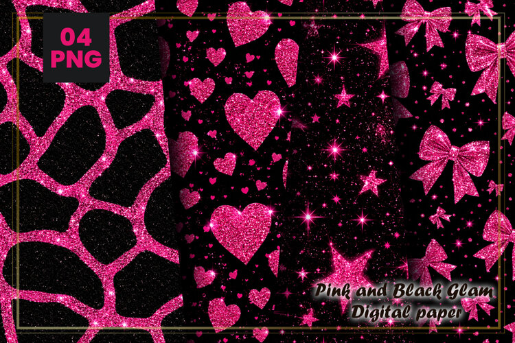 Pink Black Glam Digital Paper example image 1