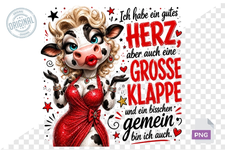 Glamorous Cow German Funny Quote Sublimation PNG File