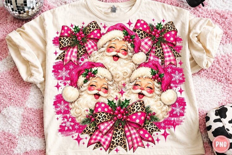 Pink Santa Christmas PNG | Leopard & Coquette Bow Png example image 1