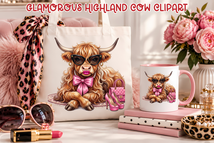 Glamorous Highland Cow Clipart
