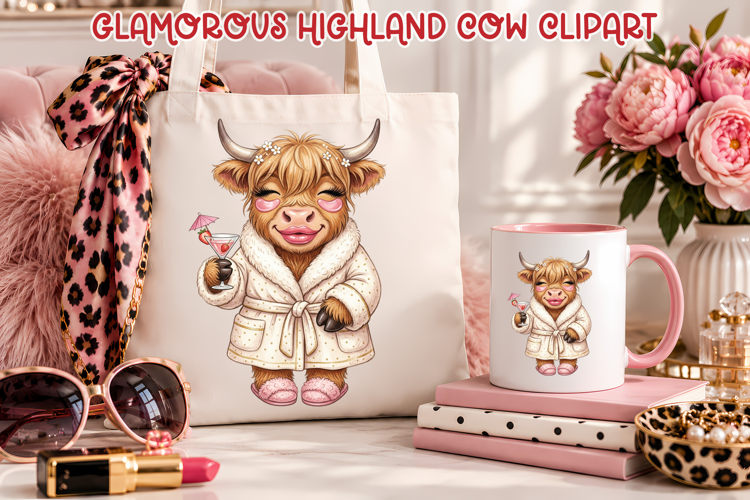 Glamorous Highland Cow Clipart PNG Design