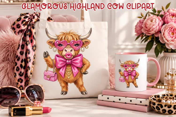 Sassy Highland Cow Clipart | Girly Cow Sublimation