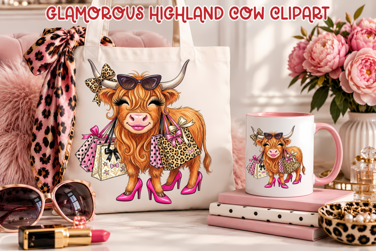 Shopping Highland Cow Clipart | Cow Sublimation