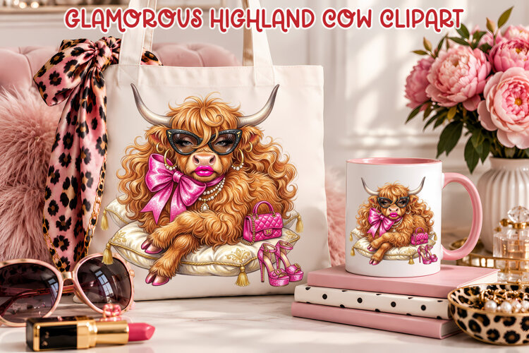 Glamorous Highland Cow Sublimation example image 1