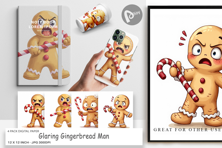 Digital Paper Glaring Gingerbread Man