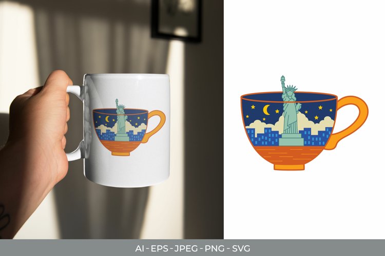 Colorful Cup with Liberty Statue View at Night example image 1