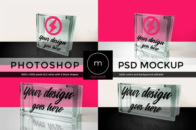 Glass Block Photoshop Mockup Set