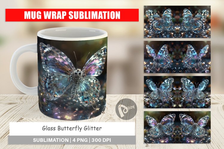 Mug Wrap Design Glass Butterfly Glitter