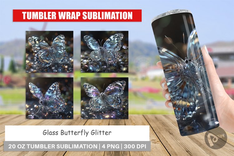 Tumbler Wrap Glass Butterfly Glitter
