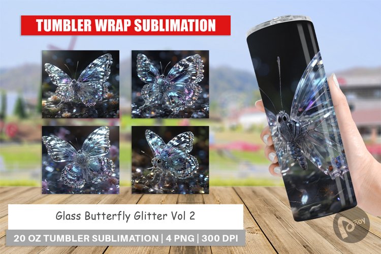 Tumbler Wrap Glass Butterfly Glitter
