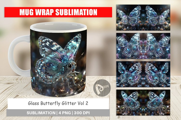 Mug Wrap Design Glass Butterfly Glitter