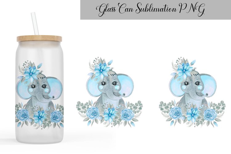 Blue Elephant Glass Can Wrap | Animal Libbey Glass Can