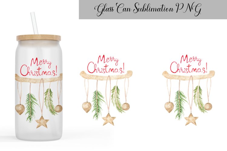 Merry Christmas Can Glass | Christmas Sublimation Design