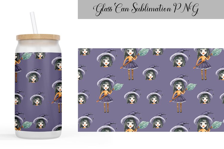 Libbey Glass Can Witch | Halloween Glass Can Sublimation example image 1