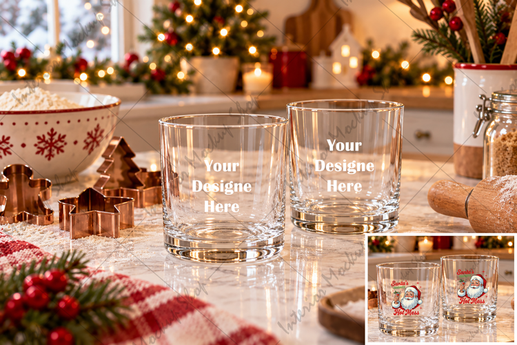 Christmas Mockup Glass Tumbler with Festive Holiday K
