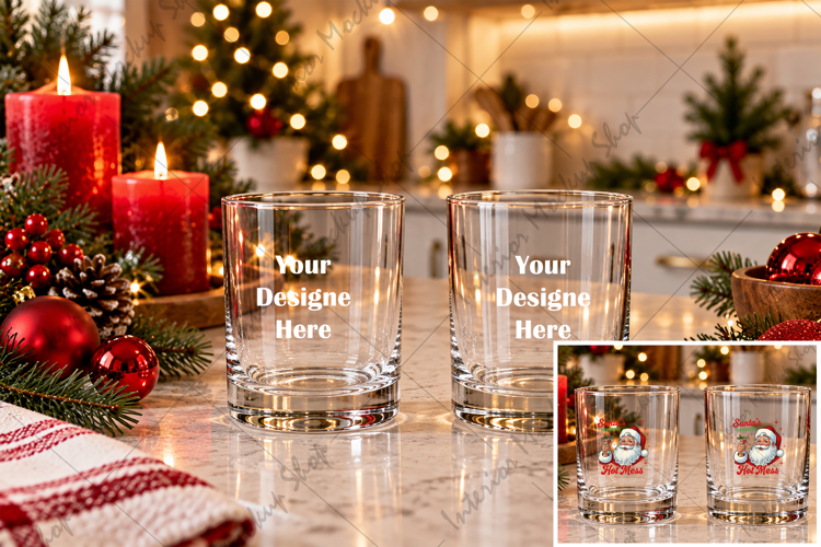 Christmas Mockup Glass Tumbler with Festive Holiday