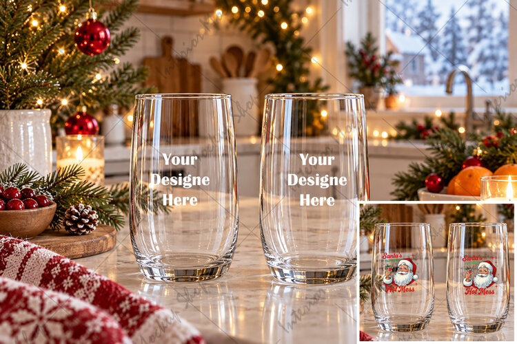 Christmas Mockup Glass Tumbler with Festive Holiday example image 1